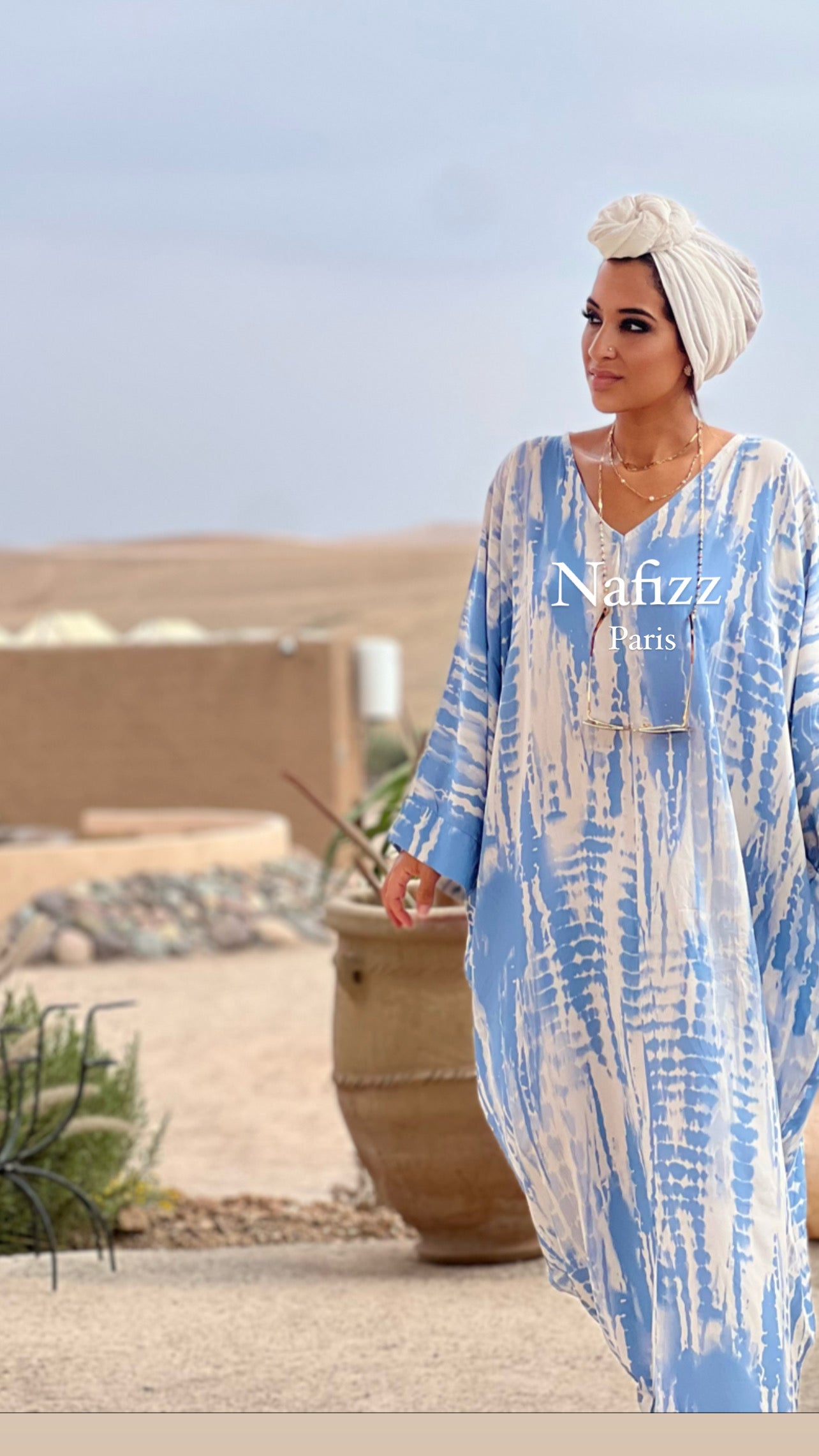 Robe Abaya Sahara bleu bébé