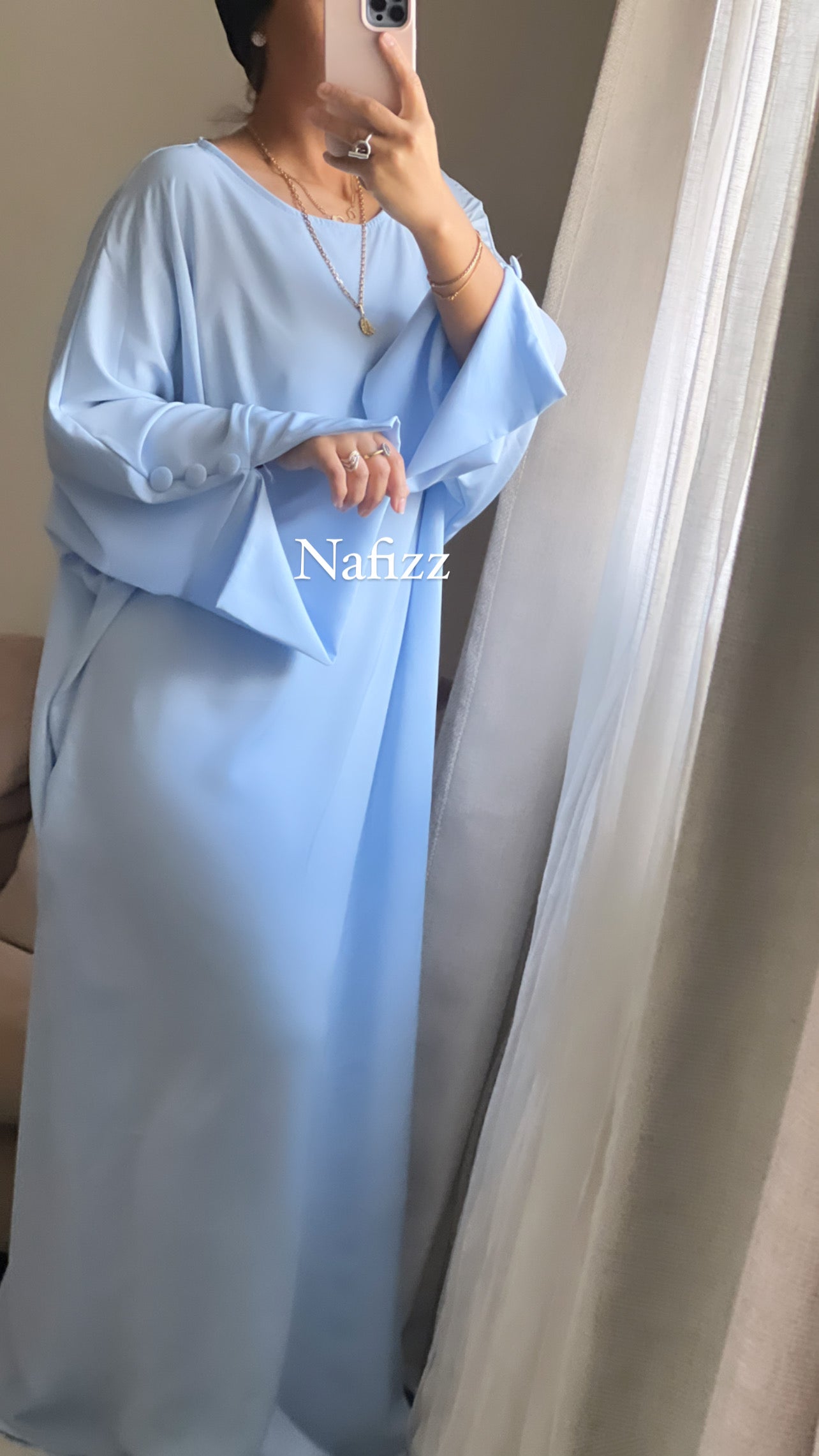 Robe Abaya bouton bleu bébé